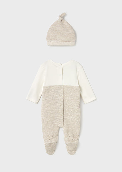 Mayoral Baby Boy Beige Ribbed Babygrow and Hat 2609