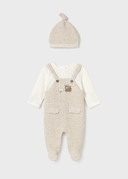 Mayoral Baby Boy Beige Ribbed Babygrow and Hat 2609