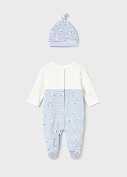 Mayoral Baby Boy Blue Printed Dungaree and Hat 2609