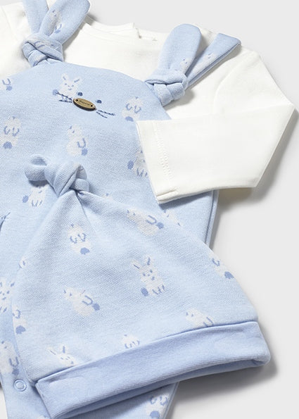 Mayoral Baby Boy Blue Printed Dungaree and Hat 2609