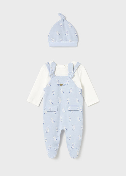 Mayoral Baby Boy Blue Printed Dungaree and Hat 2609