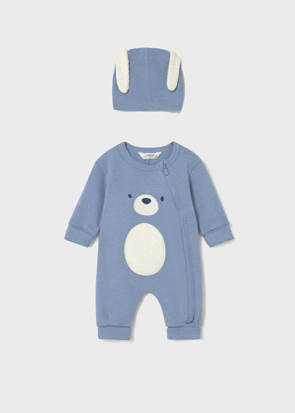 Mayoral Baby Boy Dusty Blue Zip Babygrow with Hat 2613