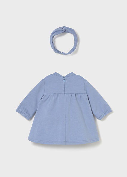 Mayoral Baby Girl Blue Fur Dress & Hairband 2823