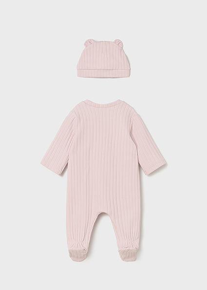 Mayoral Baby Girl Pink Ribbed Babygrow & Hat Set 2705