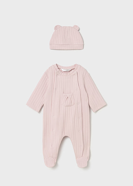Mayoral Baby Girl Pink Ribbed Babygrow & Hat Set 2705