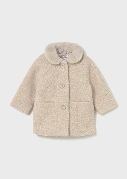 Mayoral Baby Girls Beige Shearling Fur Coat 2432