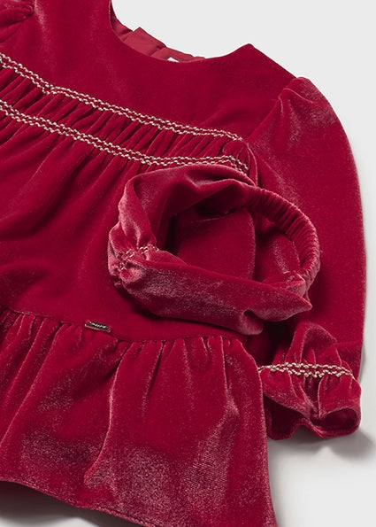 Mayoral Baby Girls Red Velour Dress & Headband 2904