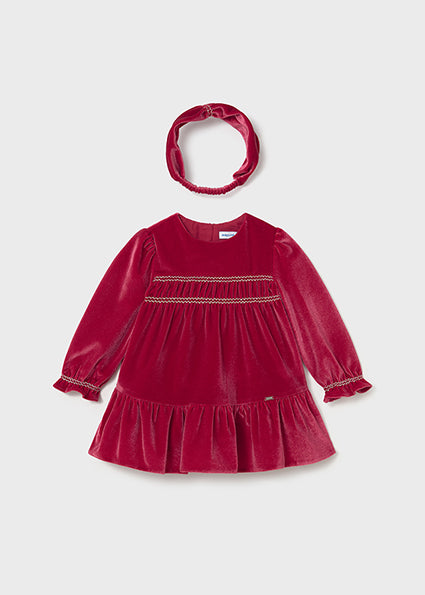 Mayoral Baby Girls Red Velour Dress & Headband 2904