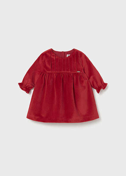 Mayoral Baby Girl Red Velvet Pleat Dress 2819