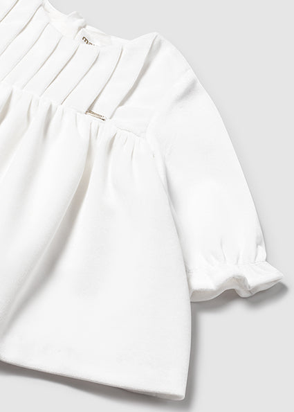 Mayoral Baby Girl White Velvet Pleat Dress 2819