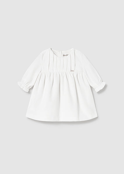 Mayoral Baby Girl White Velvet Pleat Dress 2819