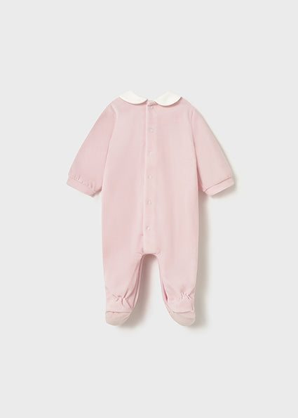 Mayoral Baby Girl Pink Velour Embroidered Babygrow 2701