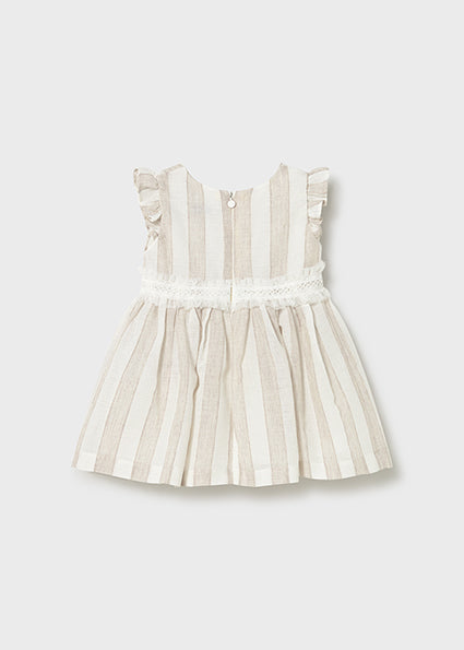 Mayoral Baby Girl Beige Linen Striped Dress 1904