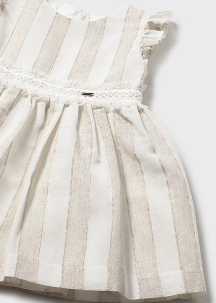 Mayoral Baby Girl Beige Linen Striped Dress 1904