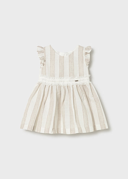 Mayoral Baby Girl Beige Linen Striped Dress 1904