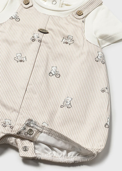 PRE ORDER Mayoral Baby Boys Beige Printed Short Dungaree 1613
