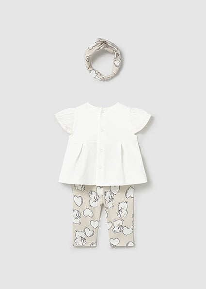 Mayoral Baby Girl Beige Print Legging Set & Headband 1735