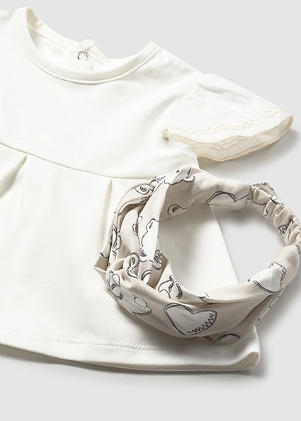 Mayoral Baby Girl Beige Print Legging Set & Headband 1735