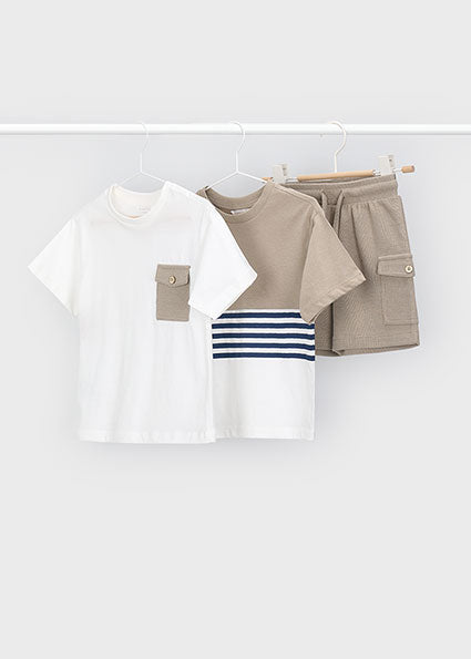 Mayoral Boys Beige Three Piece Short Set 3601