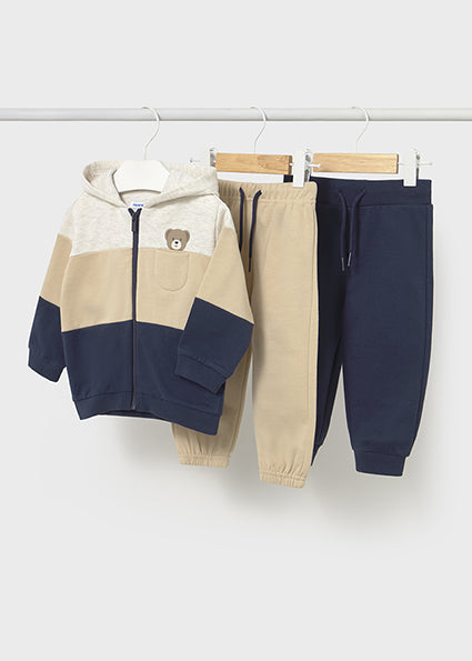 Mayoral Baby Boys Beige & Navy Three Piece Tracksuit 918
