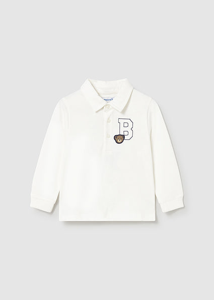 Mayoral Baby Boys Cream Long Sleeve Varsity Polo 2101
