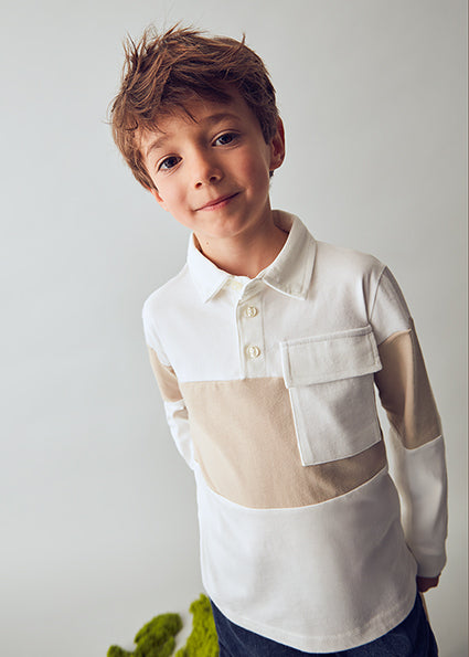 Mayoral Boys Cream Long Sleeved Polo Top 4121