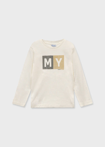 Mayoral Boys Cream Long Sleeved Logo T-Shirt 173