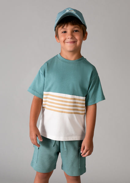 Mayoral Boys Green Three Piece Short Set 3601
