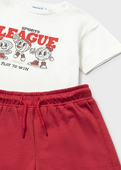 Mayoral Baby Boy Red Printed 3 Three Piece Short Set 1669