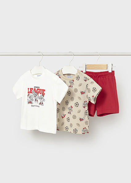 Mayoral Baby Boy Red Printed 3 Three Piece Short Set 1669