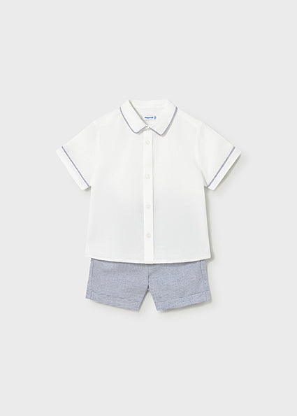 Mayoral Baby Boys White Linen Shirt & Short Set 1225
