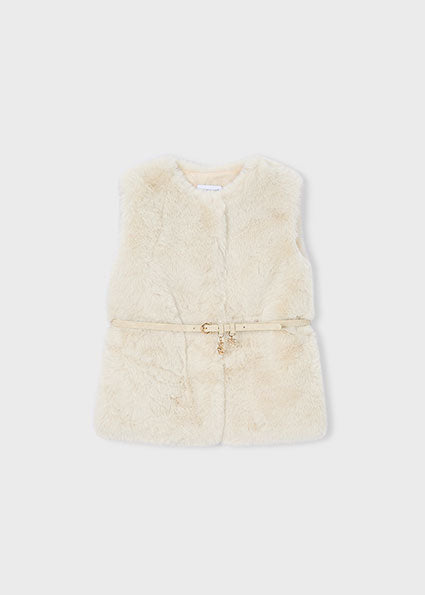 Mayoral Girls Cream Fur Gilet with Belt 4315