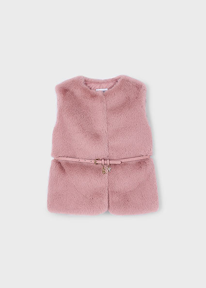 Mayoral Girls Pink Fur Gilet with Belt 4315