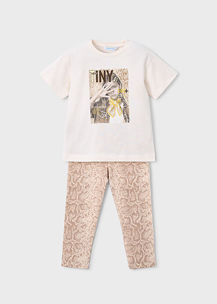 Mayoral Girls Beige Leopard Print Legging Set 3727