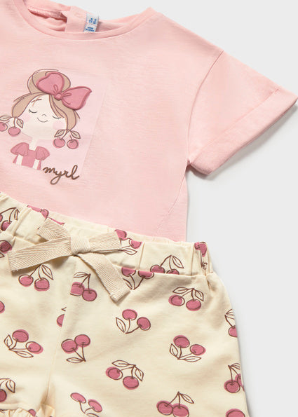 Mayoral Baby Girl Pink Cherry Print Short Set 1205