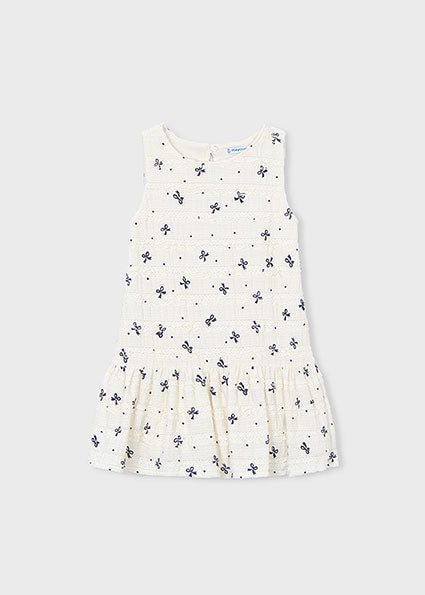 Mayoral Girls Cream Bow Print Knitted Dress 3945