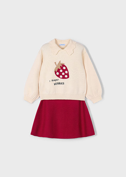 Mayoral Girls Red Knitted Polo & Skirt Set 4932