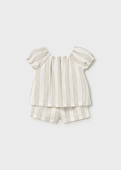 Mayoral Girls Beige Linen Striped Short Set 1211