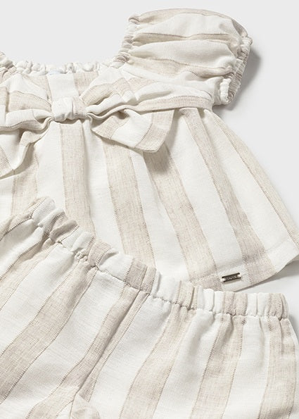 Mayoral Girls Beige Linen Striped Short Set 1211