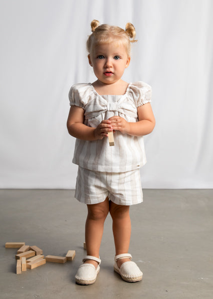 Mayoral Girls Beige Linen Striped Short Set 1211