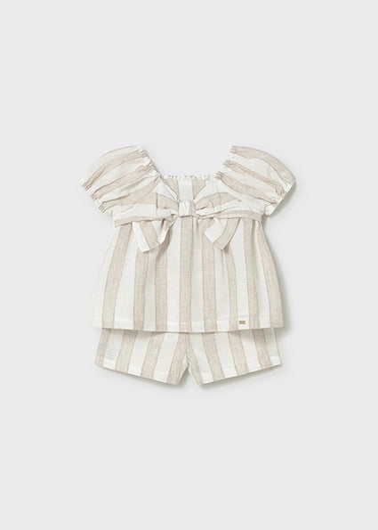 Mayoral Girls Beige Linen Striped Short Set 1211