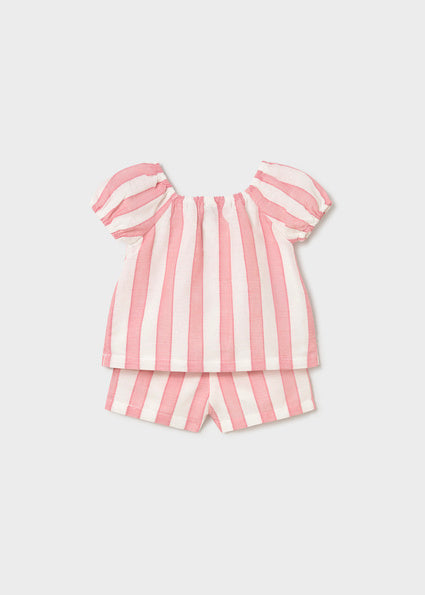 Mayoral Girls Pink Linen Striped Short Set 1211