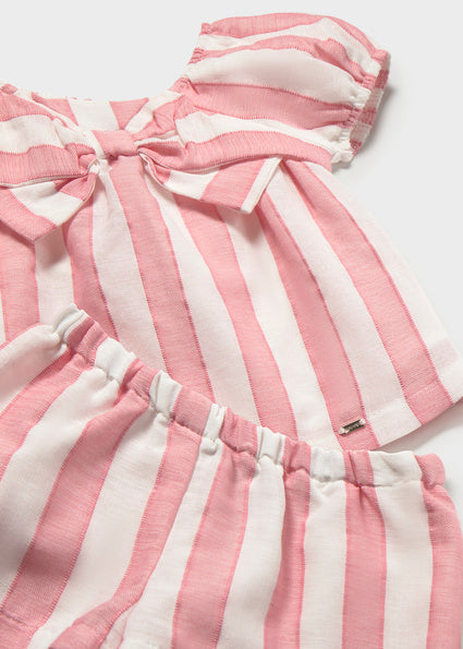 Mayoral Girls Pink Linen Striped Short Set 1211