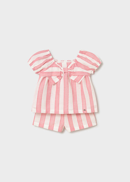 Mayoral Girls Pink Linen Striped Short Set 1211