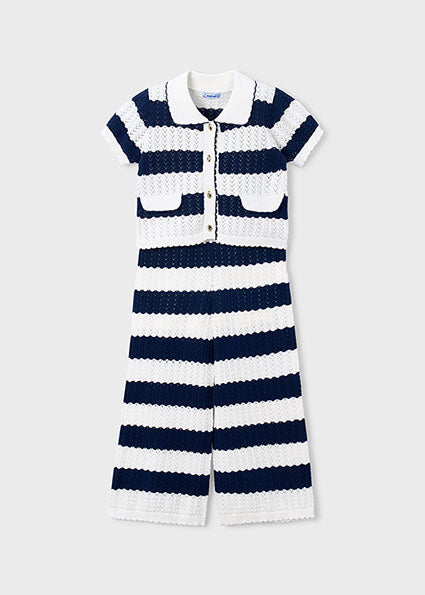 Mayoral Girls Navy Stripe Knit Trouser Set 3595