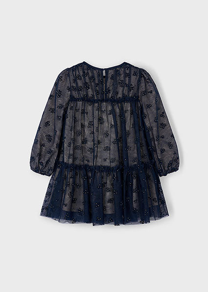 Mayoral Girls Navy Tulle Printed Dress 4919
