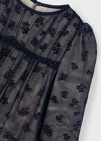 Mayoral Girls Navy Tulle Printed Dress 4919