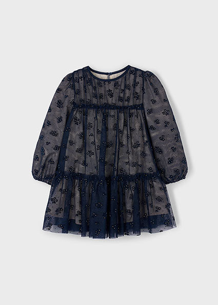 Mayoral Girls Navy Tulle Printed Dress 4919