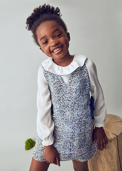 Mayoral Girls Blue Tweed Pinafore Dress 4990