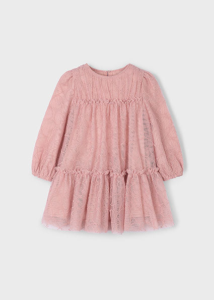 Mayoral Girls Pink Tulle Printed Dress 4919
